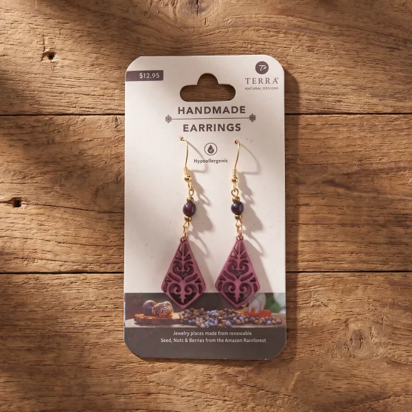 Carved Tagua Filigree Earrings – Assorted, Case of Four – view 3