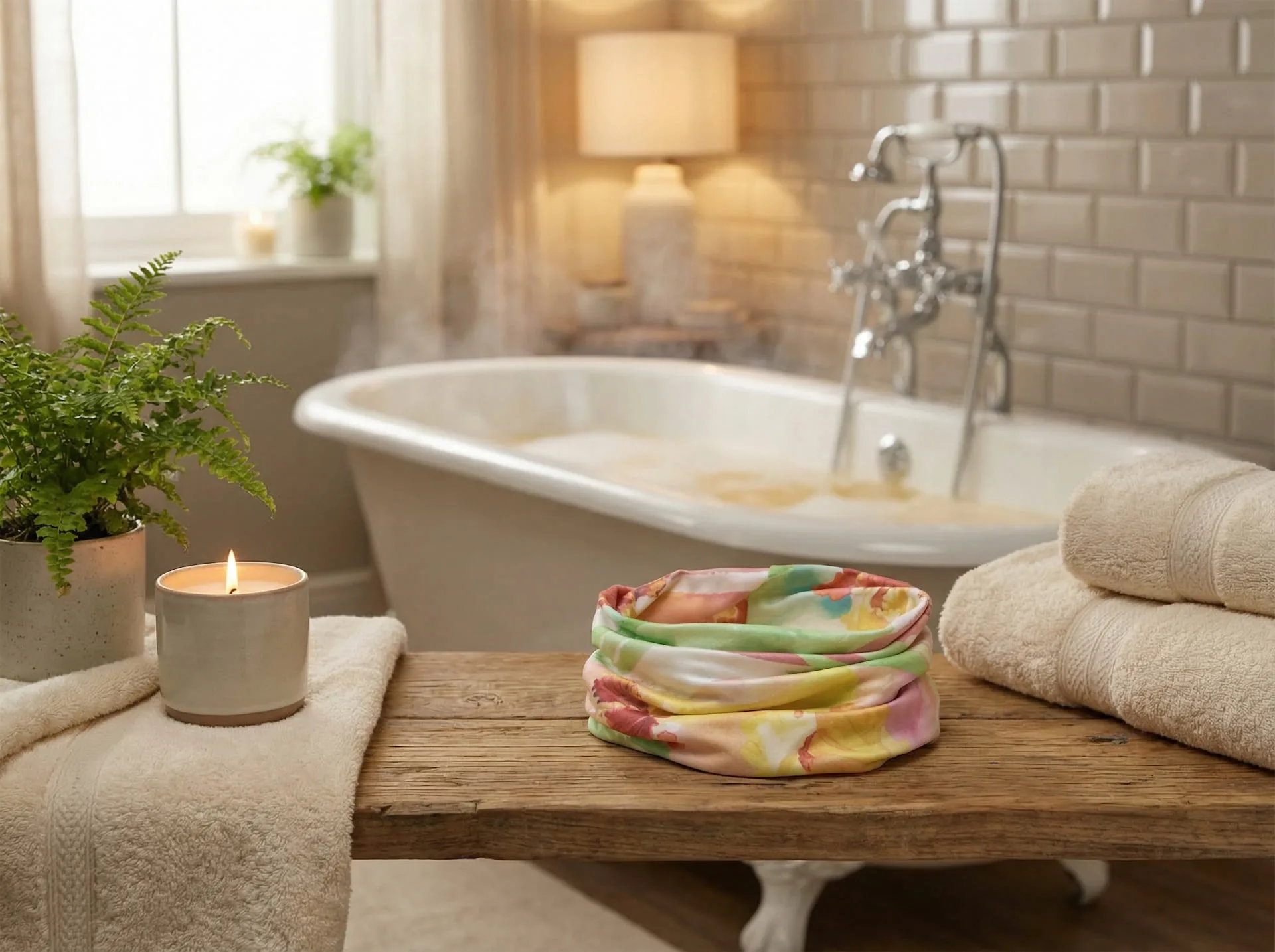 Spa headbands on a bath tray