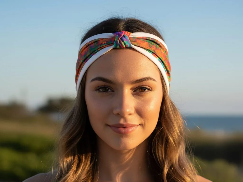 Woman wearing a twist headband by the sea