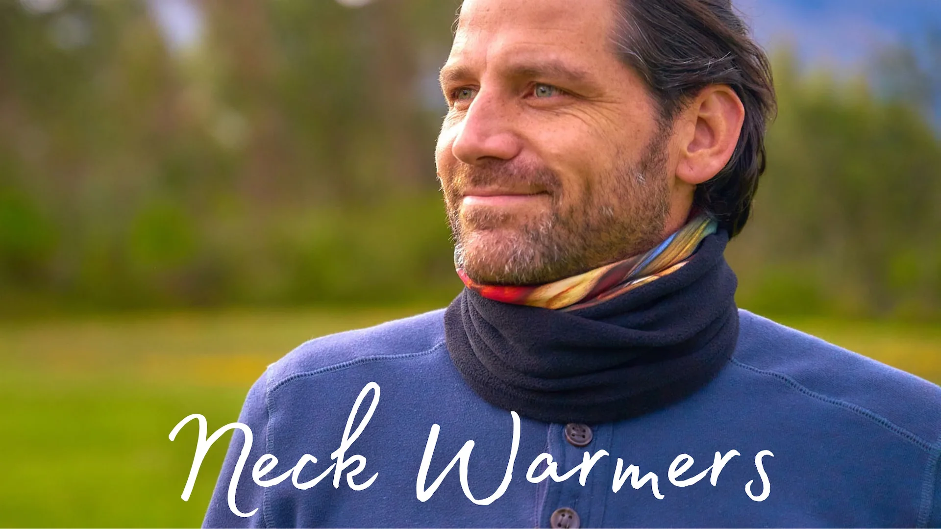 Neck Warmers: man wearing a navy neck warmer